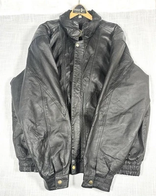 Chaqueta de bombardero de cuero negra envejecida Context vintage para hombre talla X-grande alta Foto 1 de 4