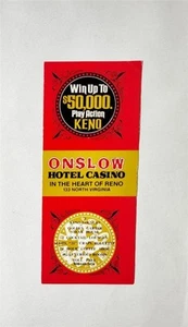Vintage Onslow Hotel Casino Reno Keno Payout / How to Play Guide Foldout - Picture 1 of 2
