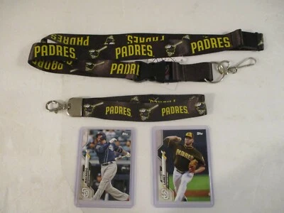 SAN DIEGO PADRES  2 NEW LOGO BROWN LANYARD & WRISTLET PLUS 2 STAR PLAYER CARDS - Image 1 of 4