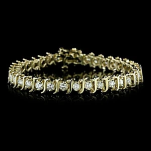 9Ct Round Cut Diamond Women's S Link Tennis Bracelet 7" 14K Yellow Gold Plated - Picture 1 of 7
