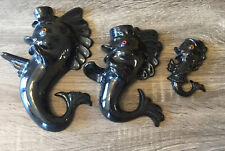 MCM Set of 3 Arnel's Fish Top Hat Ceramic Mid Century Wall Plaque Decor Black
