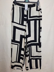 F&F Loose Pants Elastic Waist Trousers Womens Size 14 Geometric Printed - Picture 1 of 12