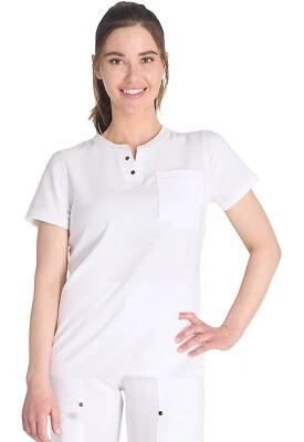 Dickies EDS NXT Scrubs Round Neck Henley Top DK681 WHT White Free Ship - Image 1 of 4