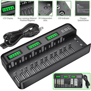 EBL Multi Slots Charger for AA AAA C D Size 9V Rechargeable Batteries - Picture 1 of 19