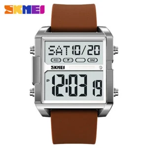 SKMEI Men Square Watch Big Numeral Display Watch Digital LED Male Leather Watch - Picture 1 of 21