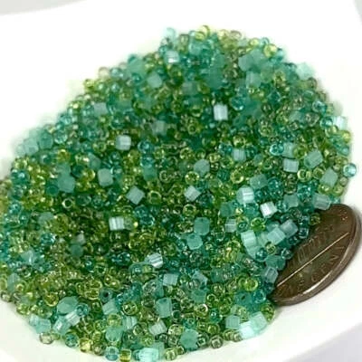 2 Cut and Seed Beads 10/0 Green Mix Preciosa Czech Glass Beads 30grams CS0780 - Image 1 of 2