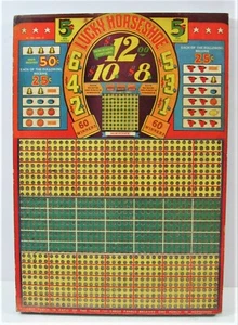 Vintage Glückshufeisen groß bunt 5 Kt Lochbrett Glücksspiel unbenutzt alt Stk - Bild 1 von 2