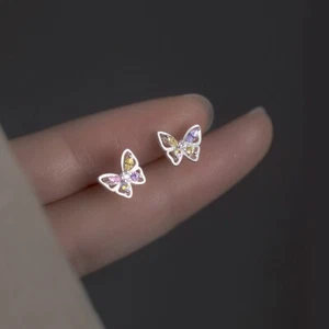 Damen Ohrstecker Schmetterling Bunt Silber 925 Zirkonia Mädchen Ohrringe - Bild 1 von 5