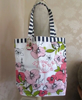 DISASTER Shopper Beuteltasche Tasche Schulterriemen weiß Streifen Canvas französisch neu mit Etikett - Bild 1 von 4