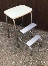 VINTAGE Retro BRABANTIA Tubular Chrome Metal Fold Away Steps Vinyl Stool