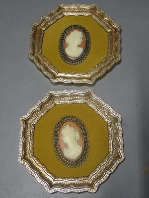 Pair 2 Arabesque by Burwood Vendome Cameo Wall Plaques 6101 Octagon Shaped - Image 1 of 4