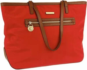Michael Kors Kempton Nylon Brown Leather Small Shoulder Tote Bag Purse - Picture 1 of 3
