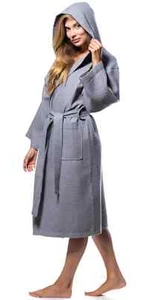 Waffle Robe Long Waffle Hooded Bathrobe Waffle Hoodie Light Spa Hooded Cover Up - Picture 1 of 14