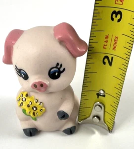 Vintage Pig Ceramic Porcelain Pink with Flowers Hollow 2.5" Tall Adorable - Picture 1 of 8