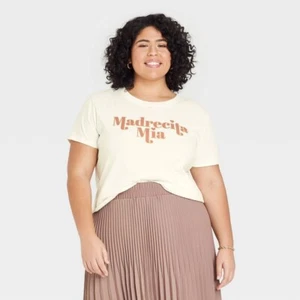Doe. Women's Cream Cotton 'Madrecita Mia' Fit Short Sleeve Graphic T-Shirt 3X - Picture 1 of 3