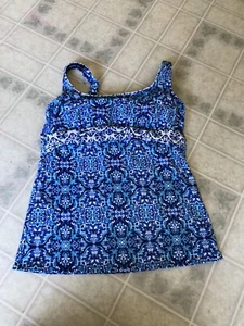 Reggiseno donna LANDS' END ferretto 6 lungo blu floreale tankini top - Foto 1 di 5