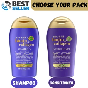 OGX Pure Biotin & Collagen Shampoo Conditioner Travel Size Bottles Set 88ml UK - Picture 1 of 40