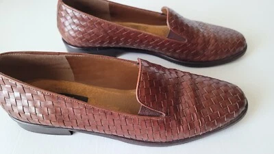Selby brown woven leather loafers basket weave size 9N narrow low heel flats - Image 1 of 4