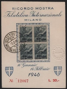 (TV04218) Italia Repubblica 1946 cartoncino mostra filatelica Milano usato - Imagen 1 de 1