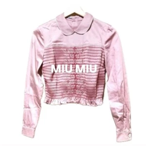 Miu Miu Pink Ruffled Shirt Long Sleeve Stripe Button Cropped Size 38 M Used - Picture 1 of 3