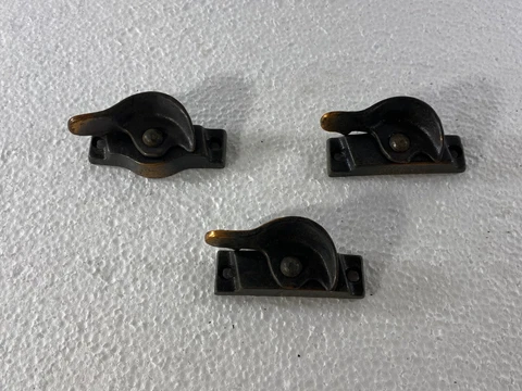 3 Black Cast Metal Window Sash Locks Latch Round Half moon Thumb Lever Cover