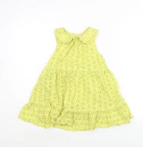 NEXT Girls Yellow Cotton A-Line Size 5-6 Years Collared Button - Smocked - Picture 1 of 10