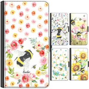 Personalised Initial Phone Case For Samsung S23/S22/S21/+ Bee PU Leather Cover - Picture 1 of 21