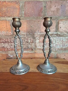 Vintage English Nickel Brass Candlesticks ,Candle Holder Stand grape  19 cm tall - Picture 1 of 2