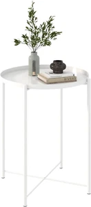 Round Small Side Table, Metal End Table with Removable Tray for Indoor Outdoor, - Picture 1 of 7