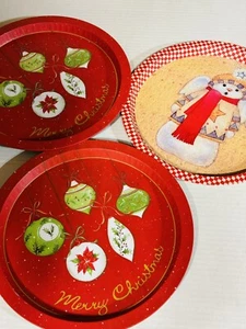 Christmas Holiday Tin Cookie Trays Plates Set of 3 12” - Picture 1 of 6