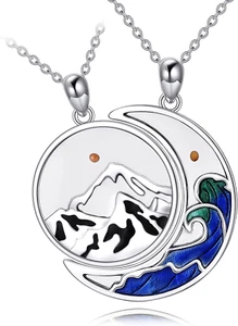 Mustard Seed Faith Mountain Ocean Wave Couples Necklace Sterling Silver Gifts - Picture 1 of 7