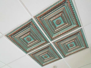 Grid System, Pop In, 24" x 24", 3D, PVC Ceiling Tiles Brilliance Copper Patina - Picture 1 of 2