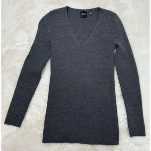 Saks Fifth Avenue Pullover Damen Small 100% Merinowolle grau Rippstrick - Bild 1 von 7