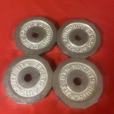 5lb Chrome Sports Authority Standard Size barbell weight plates RARE Set of 4 - Image 1 of 4