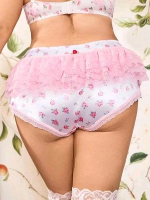 Bragas florales sedosas elásticas satinadas volantes trasero completo Sissy CD TV 2XL 20 Foto 1 de 4