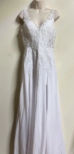 Women's 10 Wedding Dress Tulle Triple Spaghetti Straps Floral Lace Layered - Picture 1 of 10