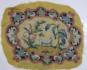 Antique French Needlepoint Mythological Creature Tapestry Fragment 50x42cm - Picture 1 of 12