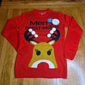 The Christmas Workshop 'Merry Christ-moose' Women's Jumper Red Size L - Picture 1 of 7