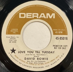 David Bowie ‎– Love You Till Tuesday – Deram ‎- 45 - 85016 – 1967 45 RPM 7" - Imagen 1 de 5