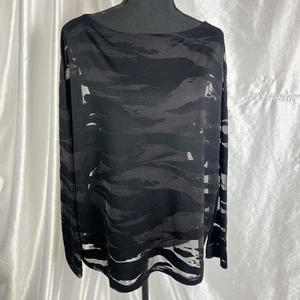 AllSaints Sheer Burnout Camo Long‑Sleeve Top – Black Camouflage Loose Fit Size M - Picture 1 of 8
