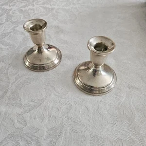 Paar Vintage Handtuch Sterlingsilber gewichtete Kerzenständer schön - Bild 1 von 9