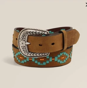 ARIAT Kids' Southwest Western Tan Turquoise Leather Woven, Size 22 Cowboy - Picture 1 of 6