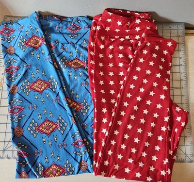 Lote de 2 Pares de Leggings LuLaRoe TC, Rojo con Estrellas Blancas Snd Azul Estampado Azteca Foto 1 de 4