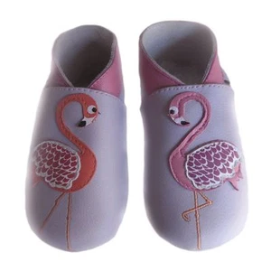 E - Très Jolis Chaussons en Cuir Souple Flamants Roses Lait et Miel 0 - 6 Mois - Foto 1 di 1