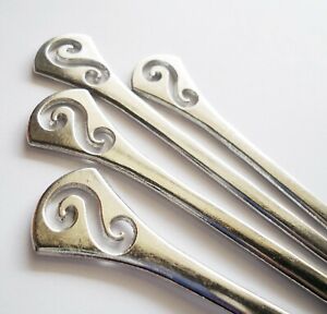 4 Metal Sticks, 5" Long, Simple 'S' Swirl Design, Hair Sticks, Bright Silver