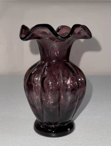 Vintage Fenton Glass Mulberry Ruffled Rose Vase 5.5" - Picture 1 of 5