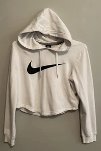 VTG 80S NIKE HOODIE WOMENS WHITE CROPPED LONG SLEEVE PULLOVER SZ MED BLUE LABEL - Picture 1 of 4