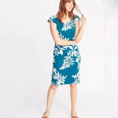 Old Navy Tropical Print Sheath Dress Stretch Jersey Sz L Pullover Resort Relax - Image 1 of 4