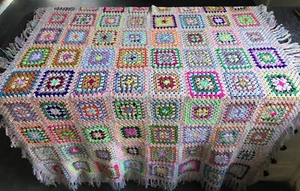Large Crochet Granny Square Blanket With Tassels Boho Festival Picnic - Picture 1 of 3