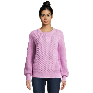 Time and Tru Women’s Bubble Stitch Pullover Sweater, Midweight - Picture 1 of 20